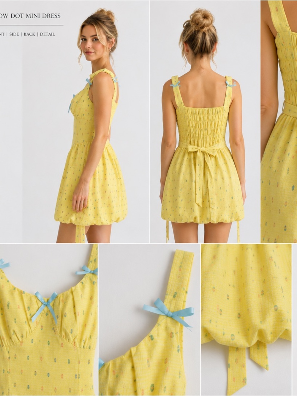 Yellow Dot Tie-Back Midi Dress